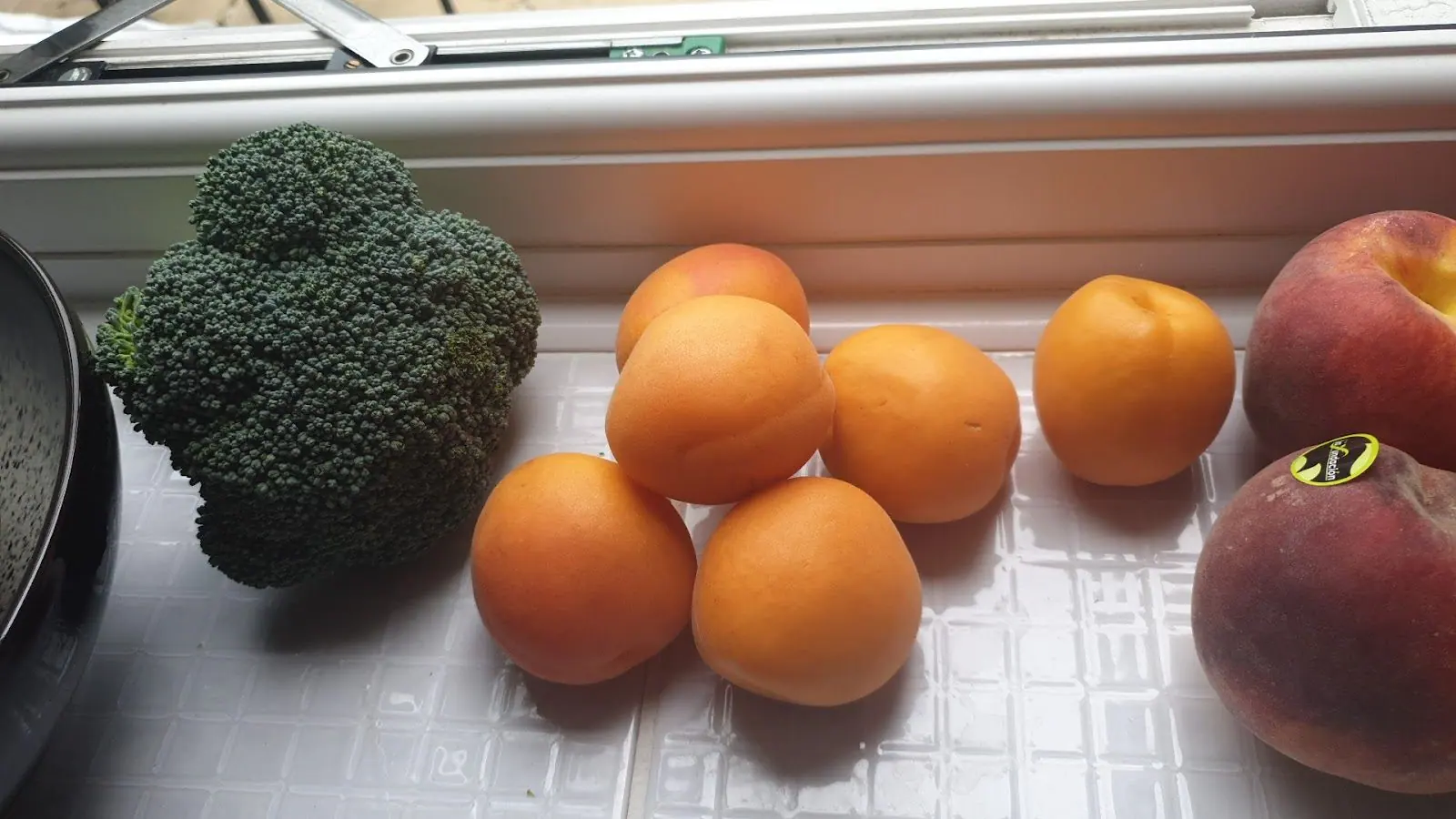 Cherries, nectarines and broccoli bought from Parade Fruiterers, West Ealing